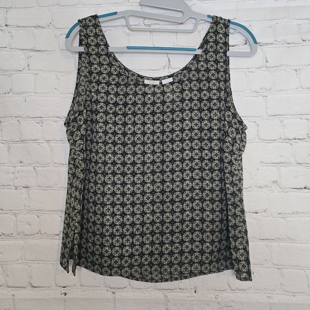 90s‎ Emma James green brown patterned sleeveless blouse goblincore y2k sz lg